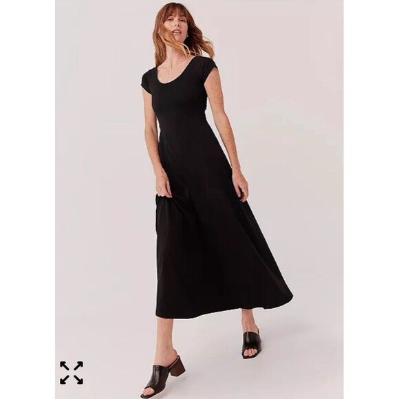 Pact Fit & Flare Organic Cotton Crossback Maxi Dress Womens XS Black Sustainable - Picture 1 of 15